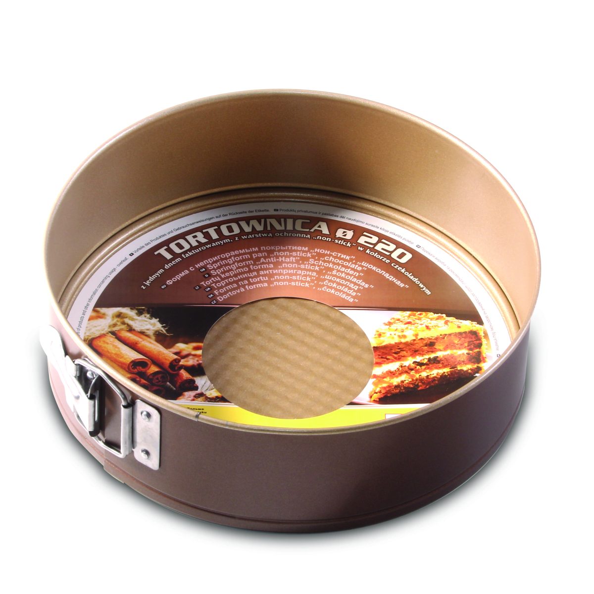 Tortownica z warstwą ochronną „non-stick” Ø 220 mm I dno fakturowane „czekoladowa”